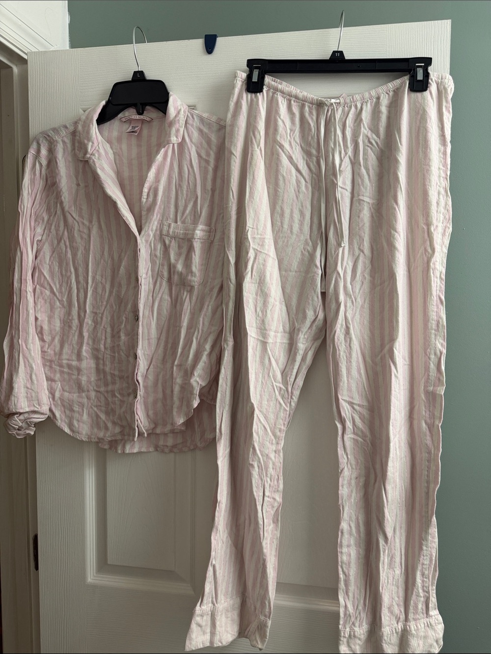 Victoria's Secret Pale Pink & White Striped Pajama Set